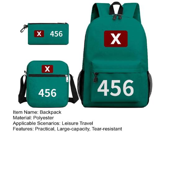 Squid Student Game Backpack Korean Game Laptop Backpack Shoulder Bag Pen Pouch Squid Day Pack for College High School Teen