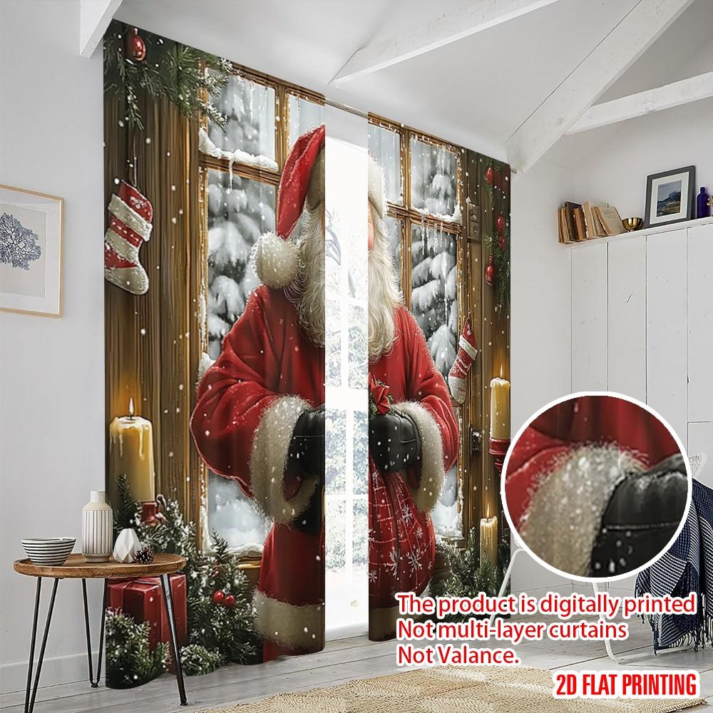 2pcs,2D Plane Printing Minimalist Curtains Santa Claus Snowflakes Holiday Spirit (2) 100% Polyester (without Rod) Art Deco