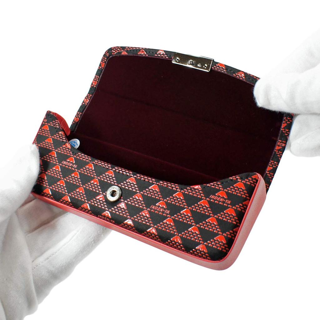 Inden Eyeglass Mount Fuji Black with Red [Inden-ya] Case, Deerskin, Takane, Pattern, Lacquer, 2812-21