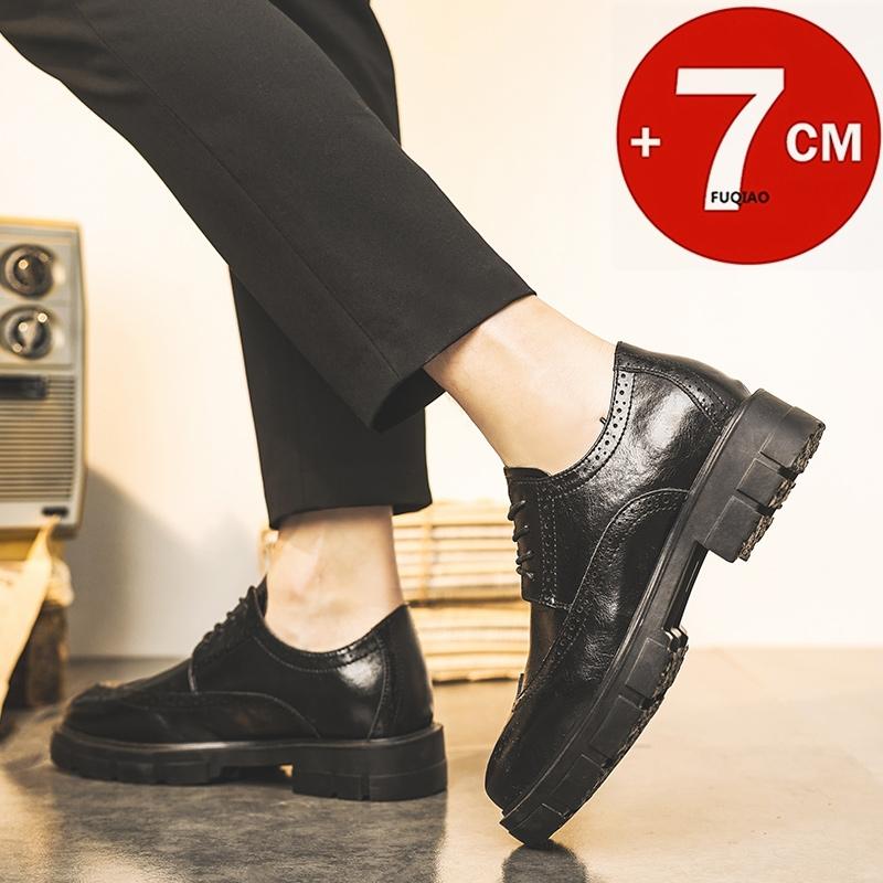 Fashion Men 7cm Height Increase Brogue Derby Dress Shoes Invisible Lift Formal Oxford Leather Elevator Shoes for Office Wedding Business