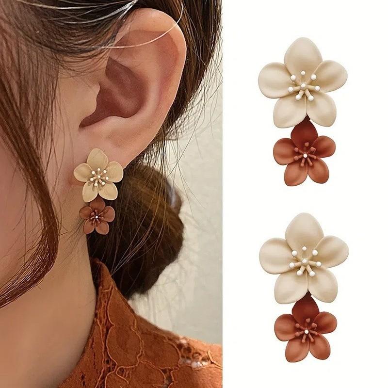 Pinkdudu Vintage Pearlescent Painted Petals Zinc Alloy Earrings Simple Drop Earrings Women Jewelry PD2375
