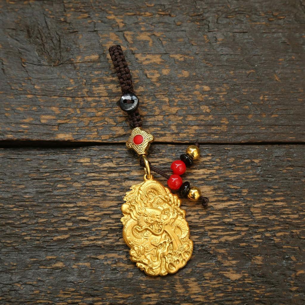 Dragon Brass Double-Sided Double-Dragon Tag Keychain Pendant Men'S And Women'S Bags Car Keys Pendants Accessories