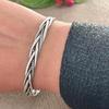 Silver Plated Braided Twisted Open Cuff Bangle, Vintage Bohemian Woven Metal Bracelet for Women