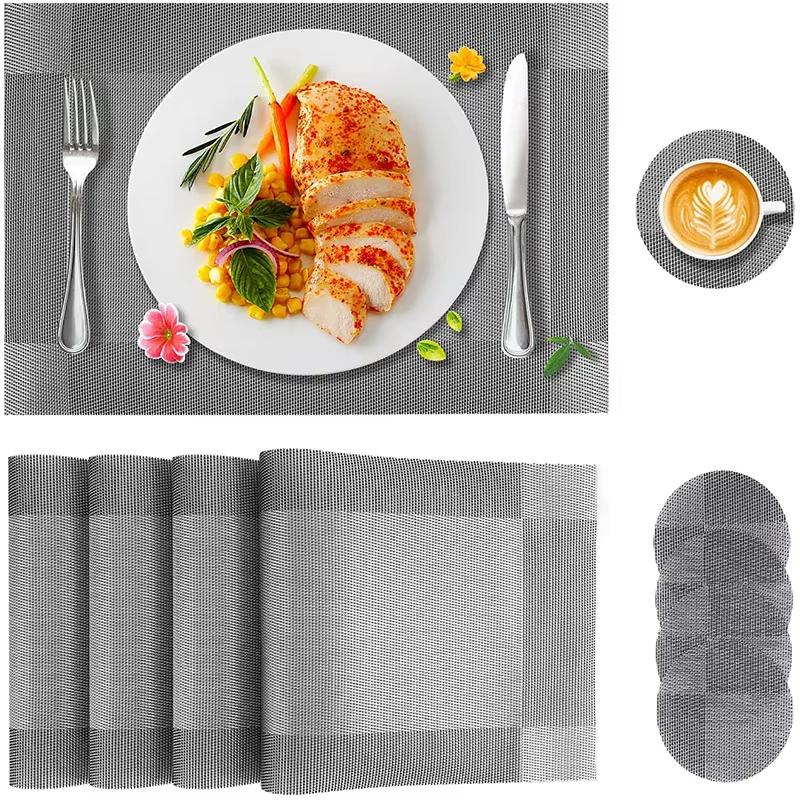 Set of 4/6 Modern Elegant PVC Placemat Dining Table Mat Rectangle Cafe Anti-slip Hot Placemats Bowl Pad Cup Mat Table Coasters