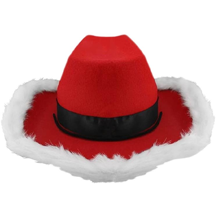 Feather Brim Cowboy Christmas Hat with Feather Brim Christmas Felt Adult Hat