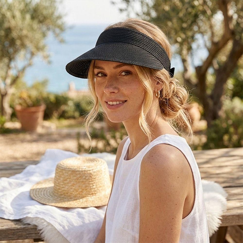 Raffia Summer Visors Hat Anti-UV Beach Straw Hats Fashion Sunshade Cap  for Travel Outdoor Beach