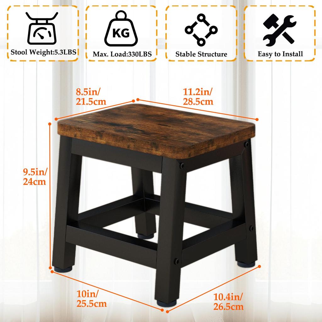 IBUYKE Step Stool, Step Stool, Footrest with Non-Slip Backrest, Wooden Chair for Kids, Bedroom, Bathroom, Living Room, Kitchen, Brown, 25.5cm Deep,