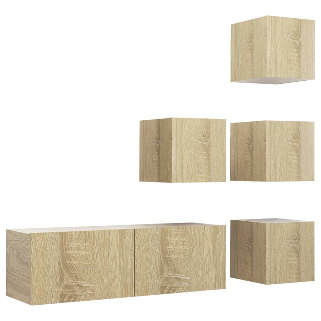 5 Piece TV Cabinet Set In Sonoma Oak Effect Engineered Wood