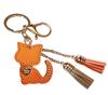 [byDream] Cat Keychain, Genuine Leather Bag Charm, Handmade from Italian Genuine Leather, Genuine Leather Person Tassel Charm Keyring (Orange)