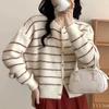 Damen Strickjacke mit Streifen und Farbblock, Rundhalsausschnitt - Herbst/Winter 2025 Koreanischer Stil Vielseitiger Strickpullover