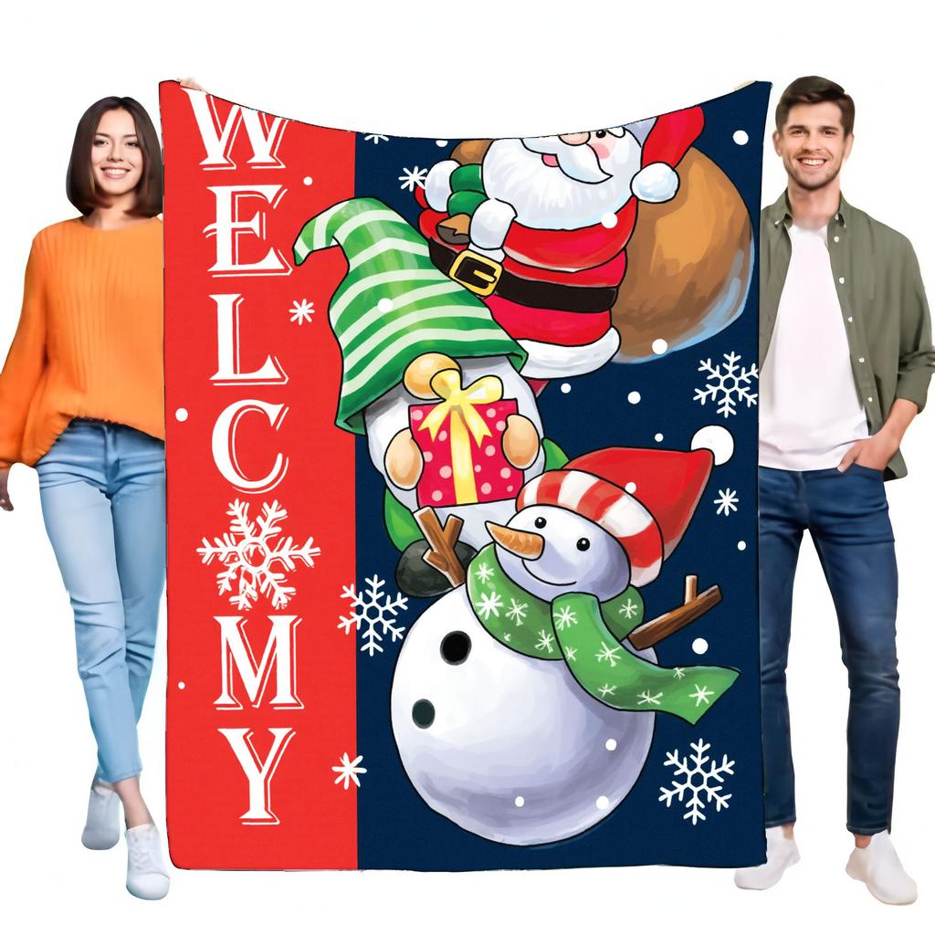 Cozy Christmas Blanket Snowman Santa Claus Welcome Throw Soft Warm Lightweight Bed Sofa Decor Perfect for Holiday Season and Gif