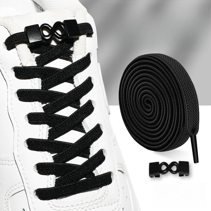 

Шнурки для обуви с пряжкой в виде восьми символов для мужчин, плоские эластичные, эластичные и фиксированные шнурки чёрный