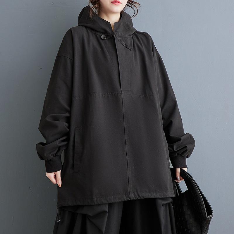 Long Sleeve Plus Size Black Hooded Tops Women Casual Loose Spring Autumn Pullover Overcoat