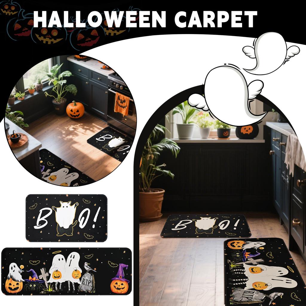 Halloween Ghosts And Horror Polka Dot Kitchen Rug 2-Piece Set, Fun Kitchen Mats, Suitable For Home Use