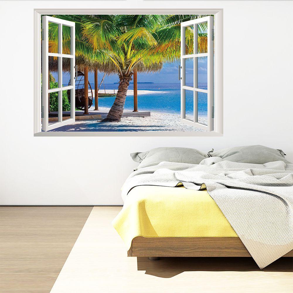 Fake Window Landscape Painting Wall Stickers Living Room Bedroom Decoration Stickers Pvc Self-Adhesive