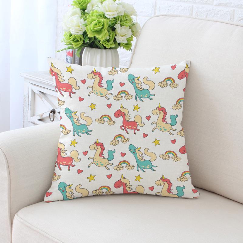 New Unicorn Cushion Cover Hot Polyester Cartoon Unicorn Pillowcase Kids Room Decoration Sofa Couch Throw Pillow Cover Decorative