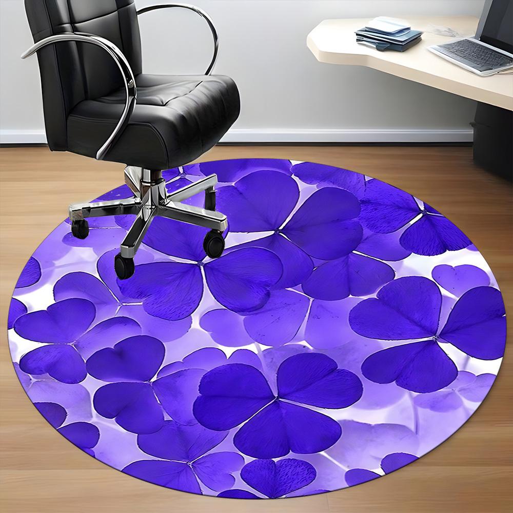 1pc Purple Clover Pattern Chair Carpet for Office, Round Non-Slip Durable Large Size Office Carpet, Suitable for Office, Beautiful Decoration