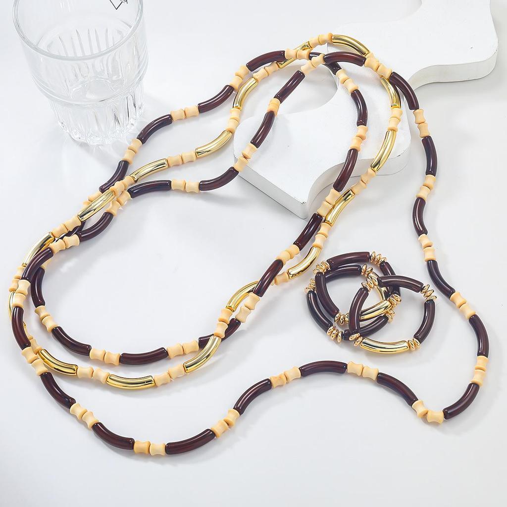 Modisches Frühlings-Armband- und Halskettenset in Bambusform für Damen mit Mückenschutz aus Sandelholz