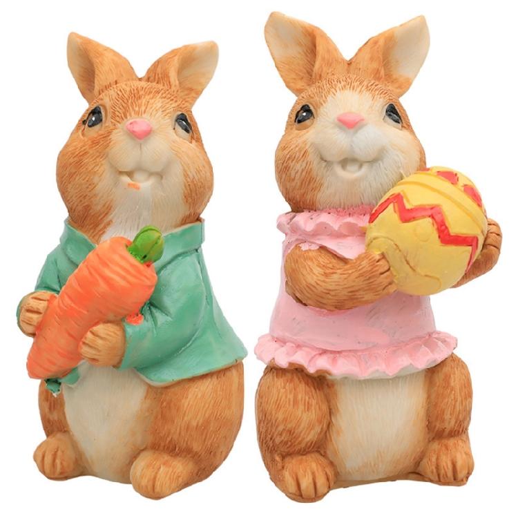 2Piece Easter Bunny-Decorations Easter Resin Rabbit Statue Ornaments Tabletop