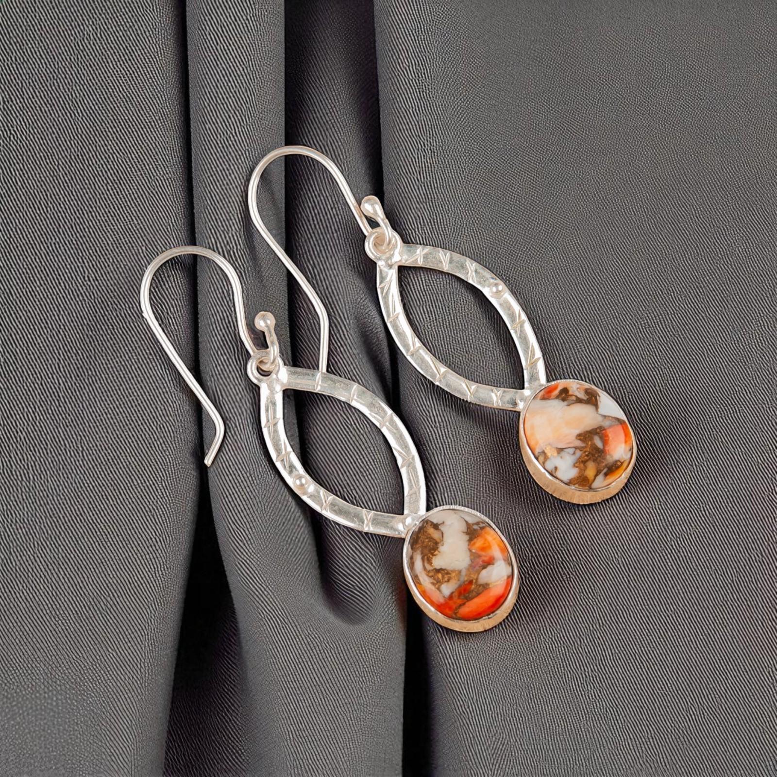 

Natural Orange Copper Turquoise Gemstone 925 Sterling Silver Jewelry Earrings 2 EE-87-38
