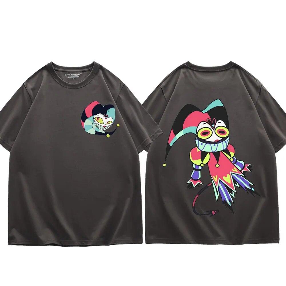 Americas Anime Helluva Boss Doppelseitige Grafik-T-Shirts Mode Y2k-Ästhetik Kurzarm-T-Shirt Street Trend Cartoon-T-Shirts