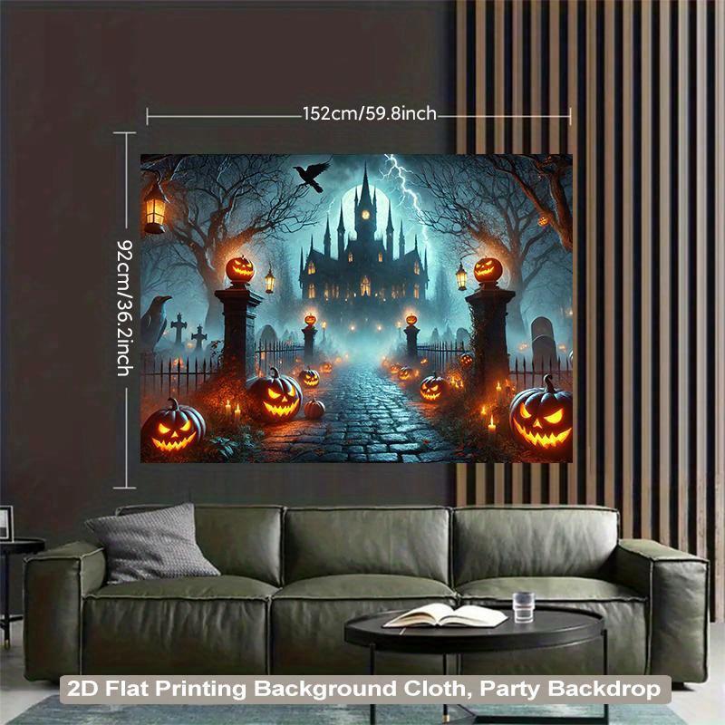 1 piece of 2D background fabric Halloween pumpkin castle night scary polyester fabric background fabric.PMJ