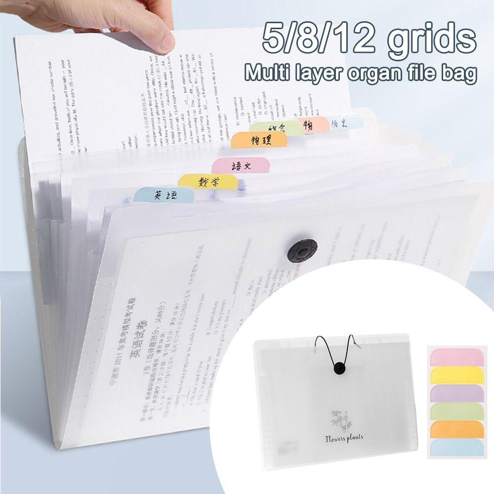 New 5/8/12 Grids A4 Document Bag Multi-Layer Waterproof File Folder Test Paper Storage Large Capacity Expanding Folder Students