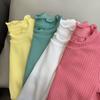 Candy Color Fashion Baby Girls Rib Long Puff Sleeve Irregular Lovely O Neck Spring Autumn Knitted Sweater