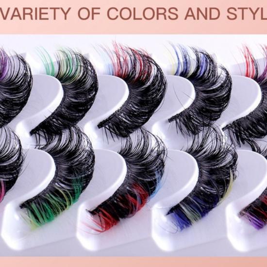 7 Pairs of Colored Hair-fried False Eyelashes with Multi-layer Thick Cross Mink Fur Lashes Mink Individual Lashes Extension Eyelashes Extension Kit