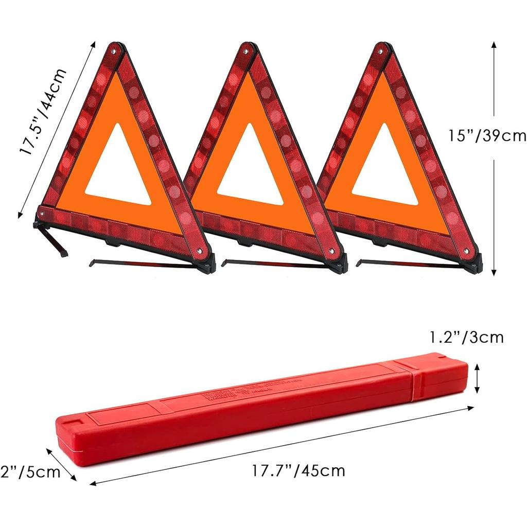 FLK Tech Warning Triangles Safety Triangle Emergency Kit Foldable Reflective Triangles with Base Roadside Triangle Kit with Case for Vehicles
