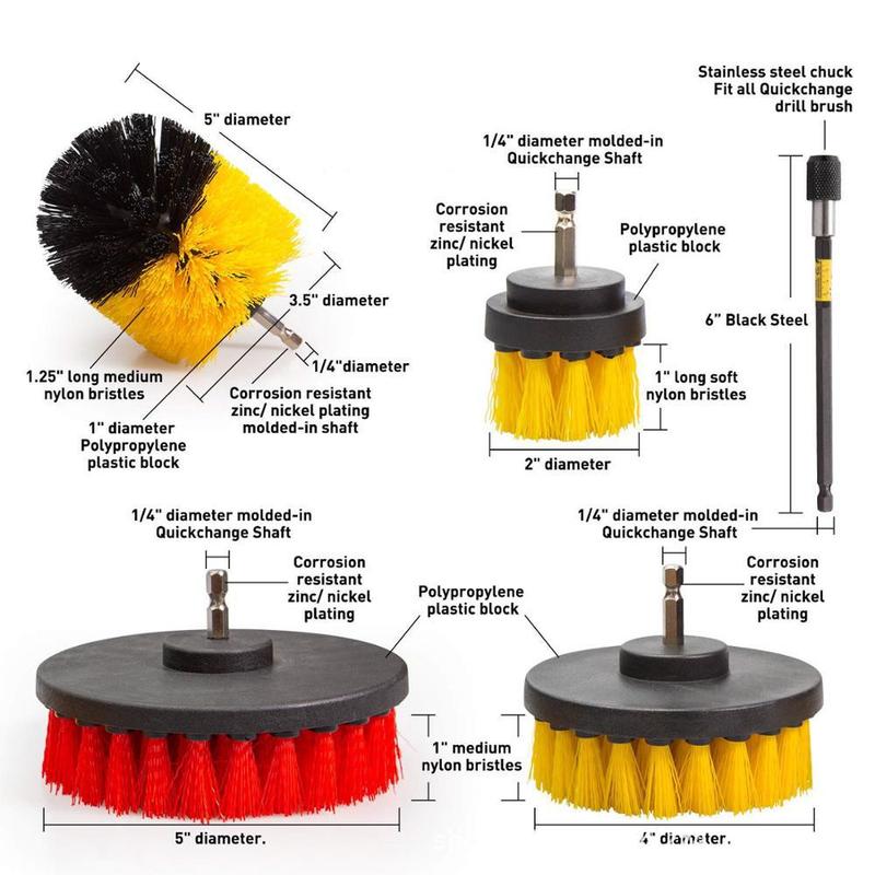 2/3.5/4/5'' Electric Scrubber Brush Drill Extension Rod All Purpose Cleaner Car Detailing Brush Tool Rim Brush Set Car