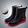 Fashion Drawstring Rain Boots Men's Non Slip Mid Tube Water Shoes Rain Boots Plus Velvet Warm Rubber Shoes Closed Work Short Tube Water