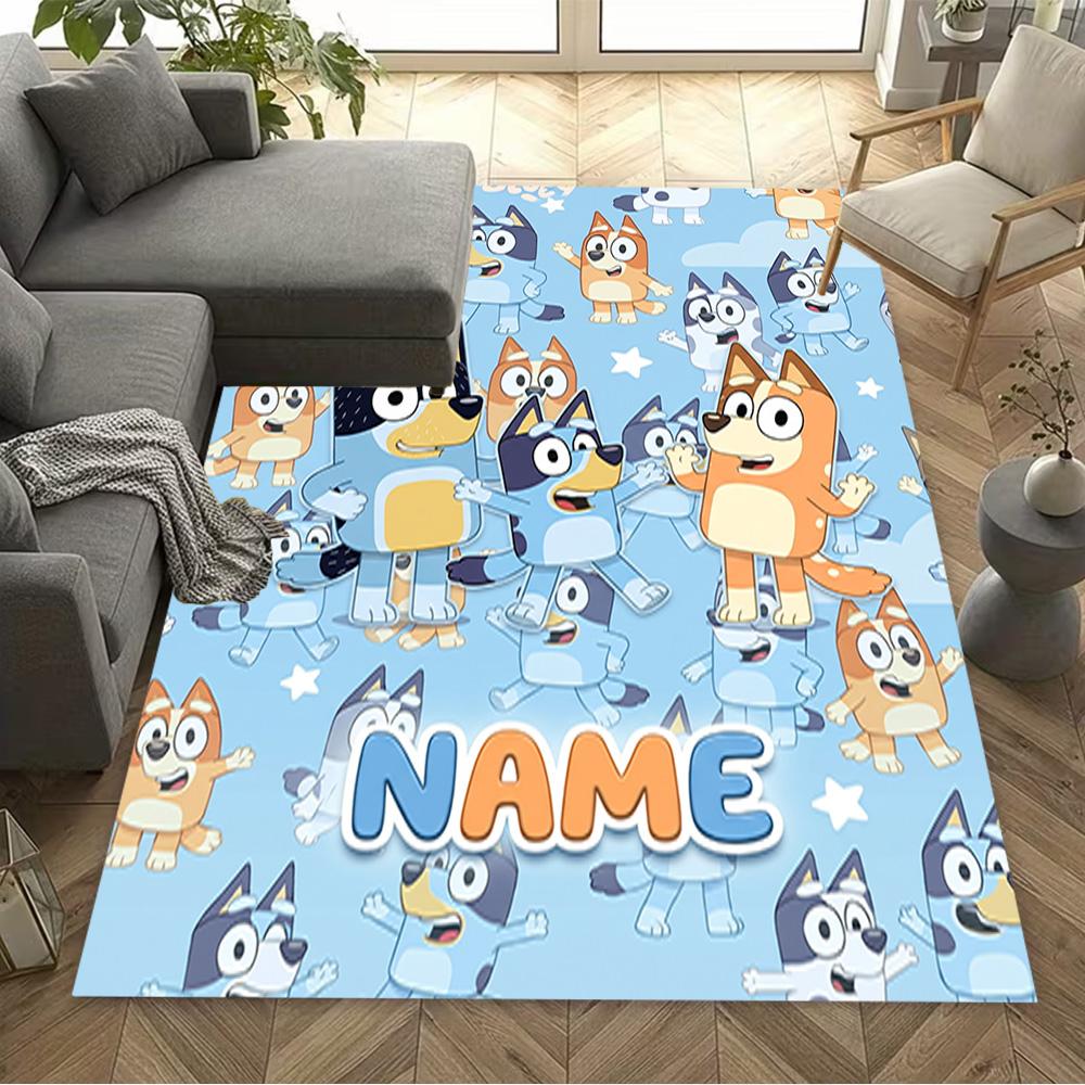 Bluey Friends Adventure Personalized Name Floor Rug Office Rug Design for Game Room Bedrooms Balcony Dormitory Antislip Carpet Decorate Offices