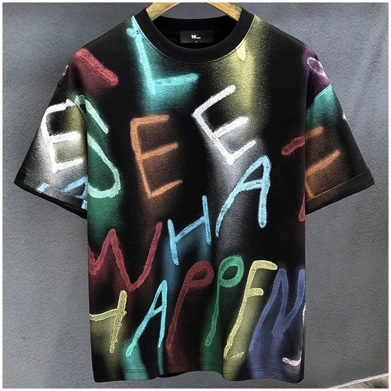 

Мужская одежда Принт граффити с буквами Модная футболка с коротким рукавом Летняя новинка Футболка со стильным круглым вырезом Бестселлер Комфортная XXL чёрный