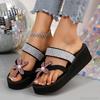 Fashion Luxury Rhinestone Flower Clip Toe Sandals Women Lightweight Crystals Wedges Slippers Woman Plus Size 36-42 Platform Slides Mujer