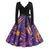 Women's Casual Fashion V Neck Long Sleeve Printed Vintage Long Dress