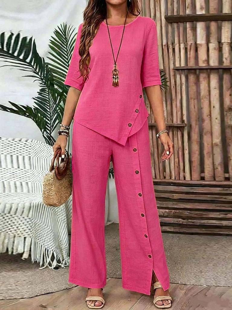 Ensemble Top Asymétrique et Pantalon Large pour Femme