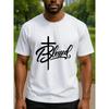 European Sizes BLESSED Men'S Print Short-Sleeved T-Shirt  Medium Stretch, Loose Crew Neck, Sweat-Absorbing and Quick-Drying
