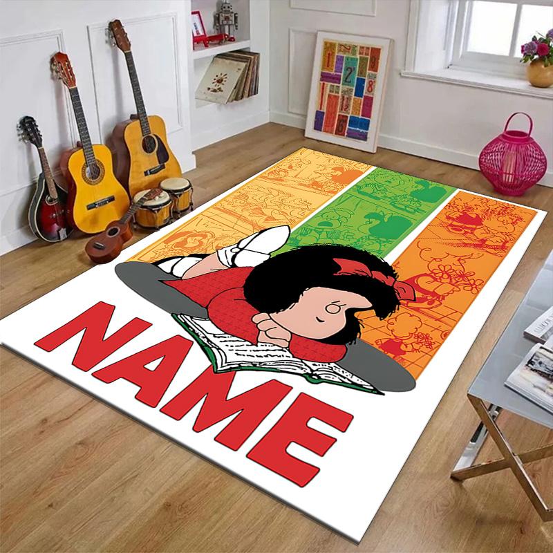 Custom Mafalda Mat Personalized Name, Polyester Washable Indoor Entryway Rug, Gift for Christmas, Easter, Thanksgiving Day