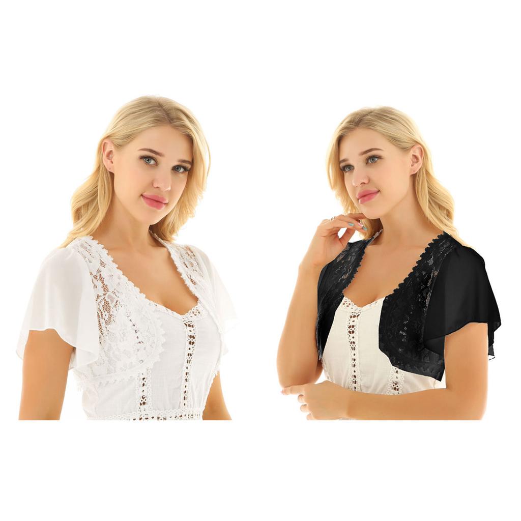 Womens Cropped Lace Bolero Shrug Short Bell Sleeve Open Front Cardigan Crop Top