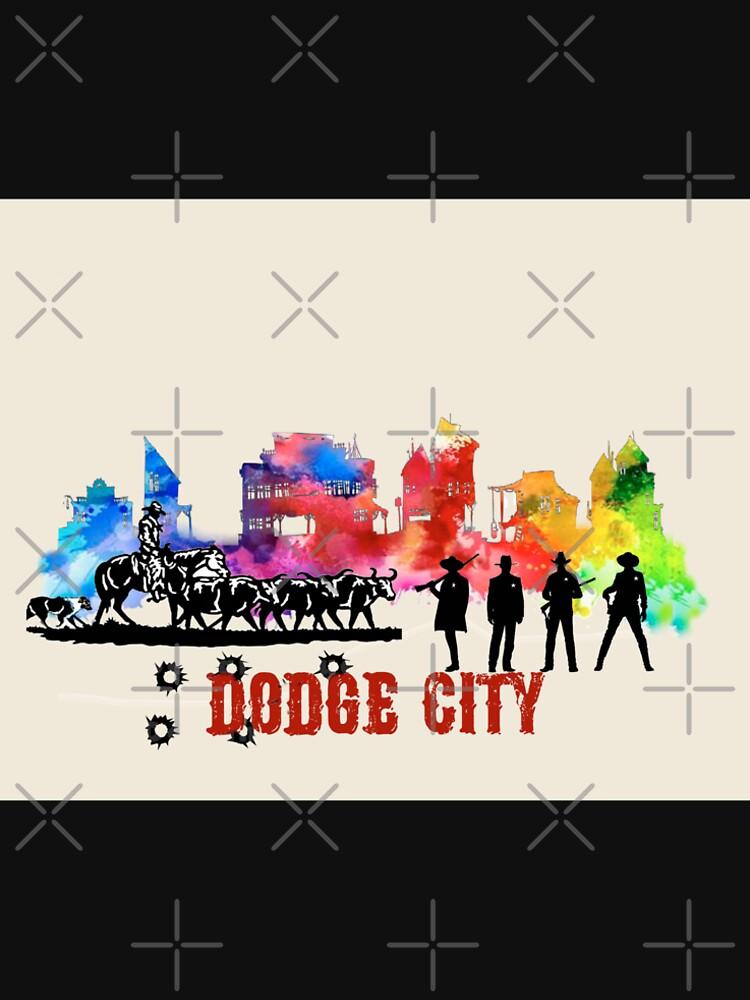 Cities Skylines Dodge City Skyline Art Watercolor Old West Drawing Premium T-Shirt