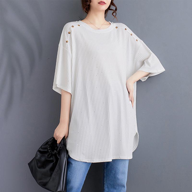 

Starry Sky Sequin Plus Size Loose Pullover T-Shirt One Size белый
