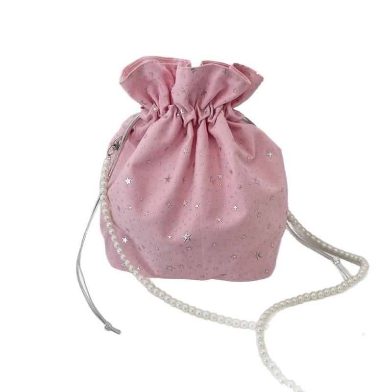 Star Sequins Fashionable Small Fresh Shoulder Bag New Canvas Bag Drawstring Strap Messenger Bag