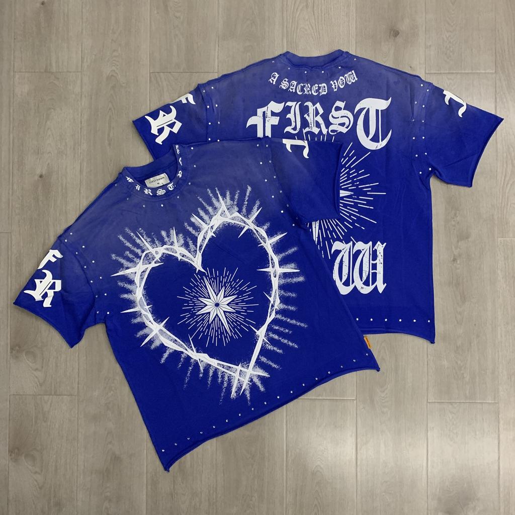 VibeStreet Streetwear Vintage Lavé Diamant Crop Top pour Homme Col Rond Manches Courtes Coupe Ample Coton Strass T-shirts Oversize