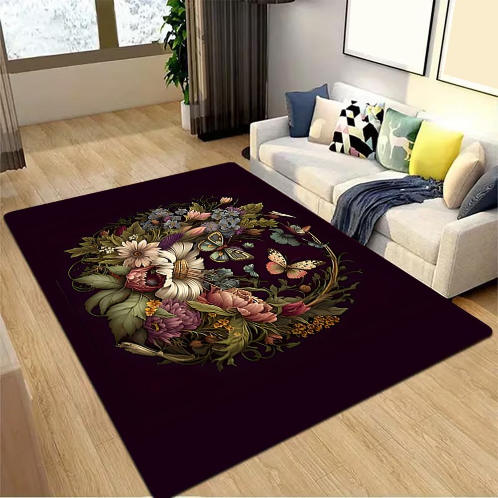 Butterfly Garden Wall Mural Decoration,Carpet,Living Room,Bedroom, Non-slip,Square rug