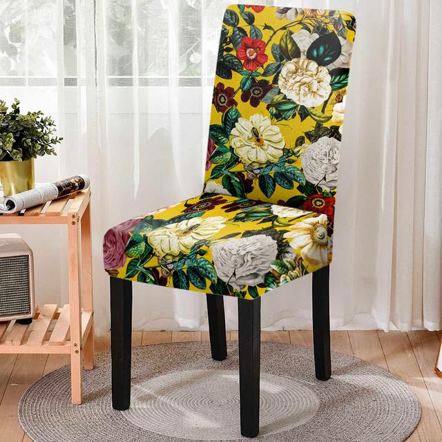 Flower Group Printed Spandex Anti -Dirty Elastic Seat Cover Removable High Back Dining Chair Cover Washable Kitchen Stools