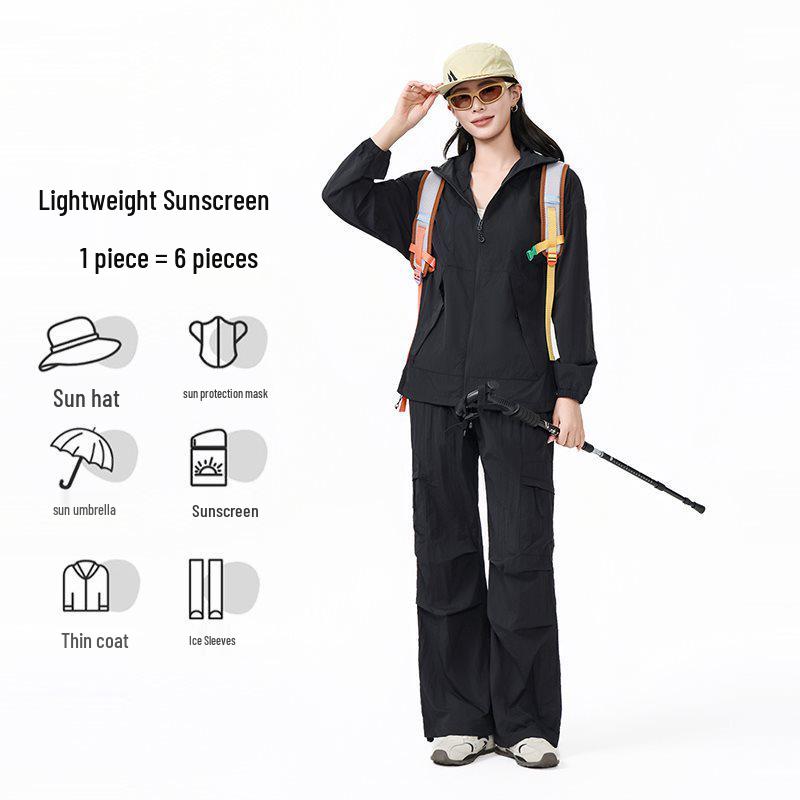 Set Ultra-sottile Protezione Solare per Coppia: Camicia con Cappuccio e Pantaloni Leggeri per l'Estate