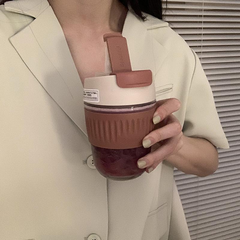 Korean Glass Water Bottle ins Portable Glass Cup With Lid Straw For Coffee Milk Tea Juice Anti-scalding School Drink Bottle Gift