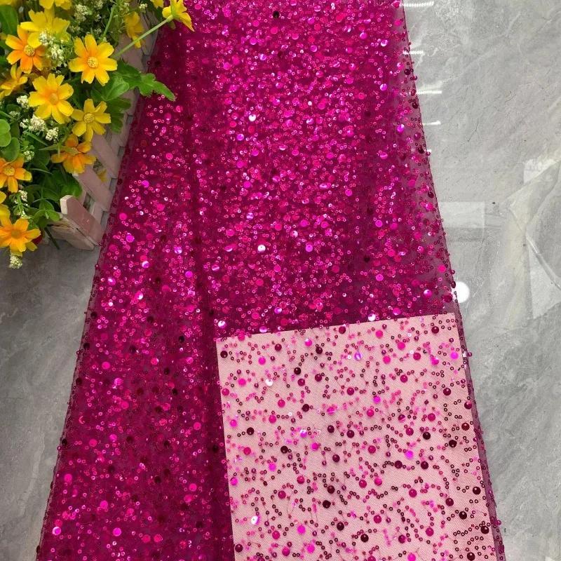 Luxury 3D Sequined Beaded Mesh Embroidered Lace Fabric Handmade Wedding Dress DIY Accessories Width 130cm 1Meter