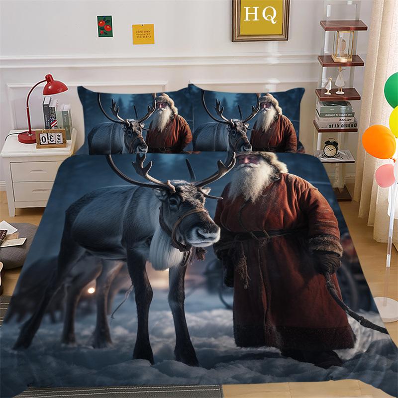 Jultomte Älg 3D-printad Polyester Kuddfodral Täcke Överdrag Två Eller Tre Delars Set